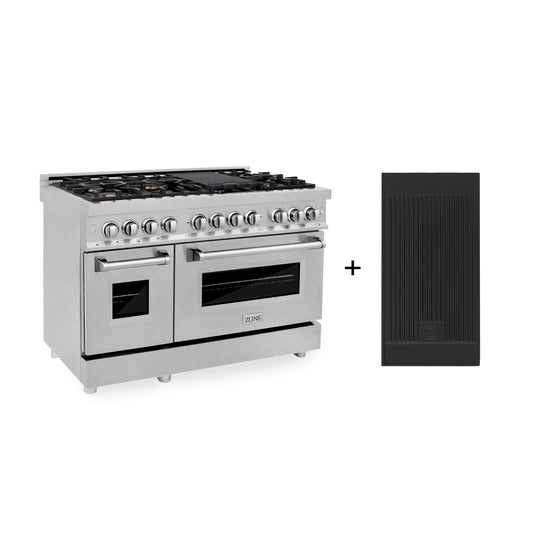 ZLINE 48 in. 6.0 cu. ft. Legacy Dual Fuel Range with Gas Cooktop and 2 Electric Ovens in Satin Stainless Steel with 6 Brass Burners and Griddle (RAS-SN-BR-GR-48)