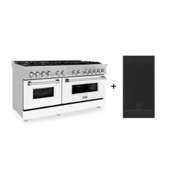 ZLINE 60 in. 7.4 cu. ft. Legacy Dual Fuel Range with 9 Burner Gas Cooktop and 2 Electric Convection Ovens in Satin Stainless Steel with White Matte Doors and Griddle (RAS-WM-GR-60)