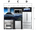 ZLINE Kitchen Vignette with a Stainless Steel Refrigerator, 36" Dual Fuel Freestanding Range, Stainless Steel Range Hood, 30" Over the Range Microwave, and Monument Style Dishwasher (VND-FCD-RA)
