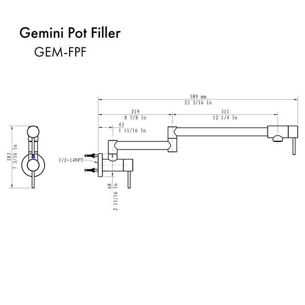 Therangehoodstore.com, ZLINE Gemini Pot Filler With Color Option, GEM-FPF-BN,