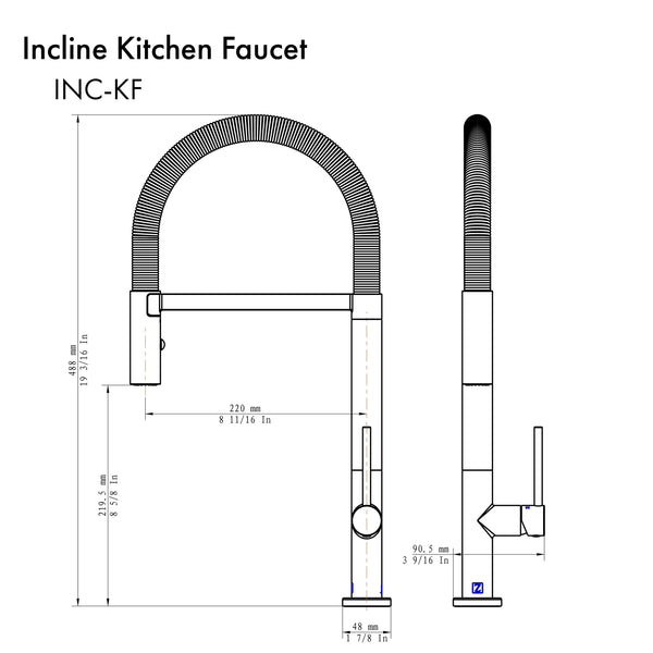 Therangehoodstore.com, ZLINE Incline Kitchen Faucet With Color Options, INC-KF-BN,