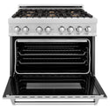 ZLINE 36 in. Professional Dual Fuel Range in DuraSnow Stainless Steel with Brass Burners and Reversible Griddle (RAS-SN-BR-GR-36)