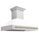 48 in. ZLINE Autograph Edition DuraSnow Stainless Steel Range Hood with White Matte Shell and Accented Handle (8654SNZ-WM48)