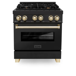 ZLINE Autograph Edition 30" 4.0 cu. ft. Dual Fuel Range with Gas Stove and Electric Oven in Black Stainless Steel with Accents (RABZ-30)