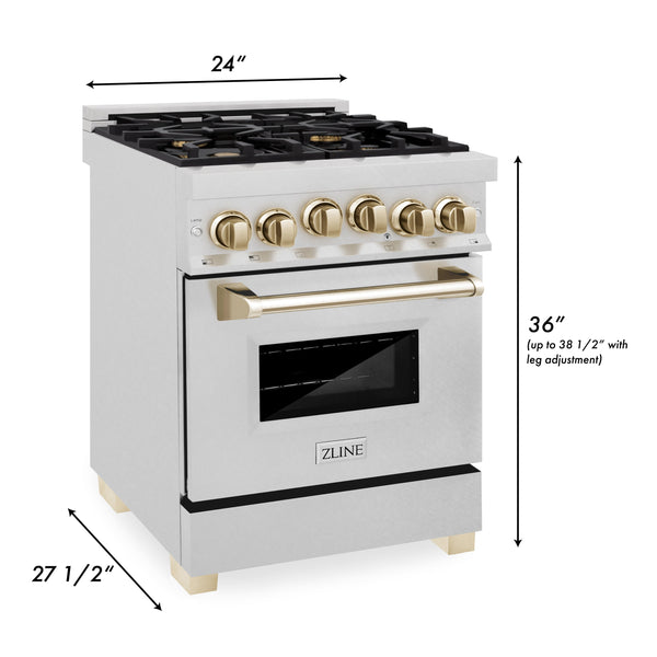 ZLINE Autograph Edition 24" 2.8 cu. ft. Range with Gas Stove and Gas Oven in DuraSnow Stainless Steel with Champagne Bronze Accents (RGSZ-SN-24)