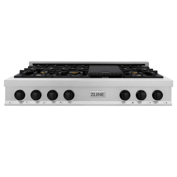 ZLINE Autograph Edition 48 in. Porcelain Rangetop with 7 Gas Burners in DuraSnow Stainless Steel and Accents (RTSZ-48)