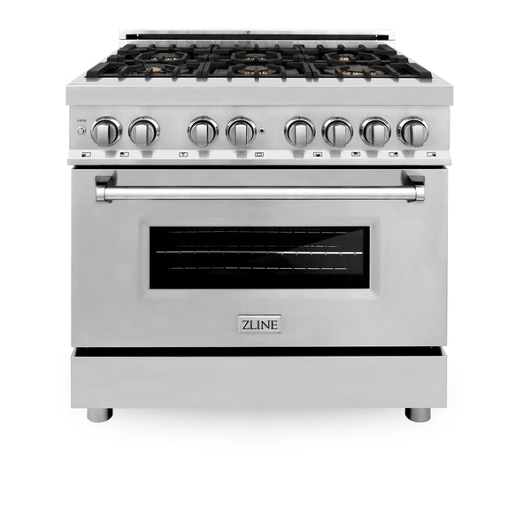 ZLINE 36 in. 4.6 cu. ft. Electric Oven and Gas Cooktop Dual Fuel Range with Griddle and Brass Burners in Stainless Steel (RA-BR-GR-36)