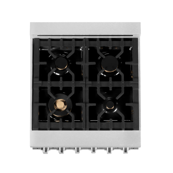 ZLINE 24 in. 2.8 cu. ft. Legacy Dual Fuel Range with Gas Cooktop and Electric Convection Oven in Satin Stainless Steel with 4 Brass Burners and Griddle (RAS-SN-BR-GR-24)