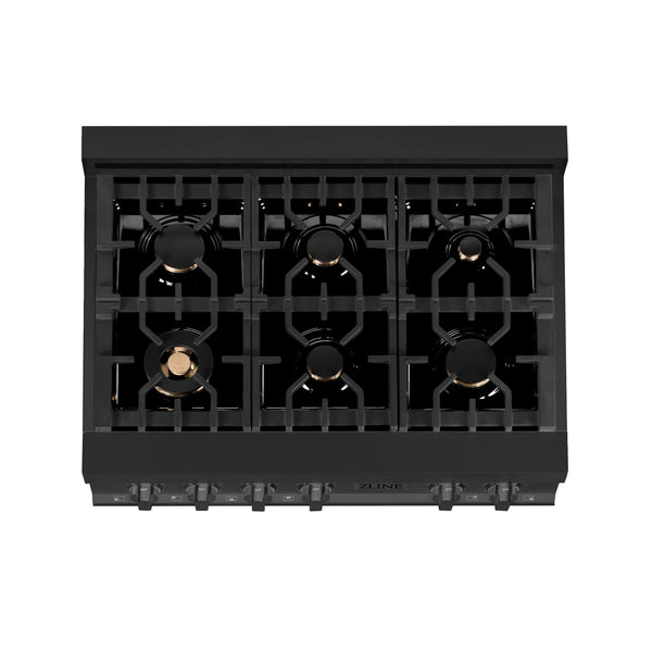 ZLINE 36" Porcelain Gas Stovetop in Black Stainless Steel with 6 Gas Brass Burners (RTB-36)