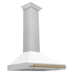 ZLINE 36 in. Autograph Edition Convertible Fingerprint Resistant DuraSnow® Stainless Steel Range Hood with White Matte Shell and Champagne Bronze Handle (KB4SNZ-WM36-CB)