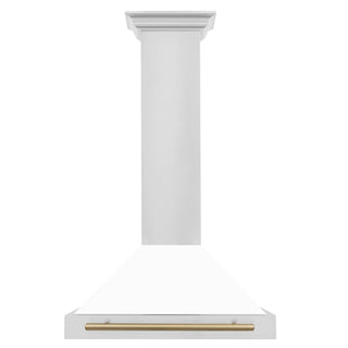 Buy gold ZLINE 30 in. Autograph Edition Convertible Stainless Steel Range Hood with White Matte Shell