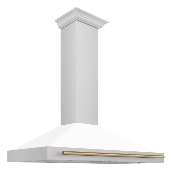 ZLINE 48 in. Autograph Edition Convertible Stainless Steel Range Hood with White Matte Shell and Champagne Bronze Accents (KB4STZ-WM48-CB)