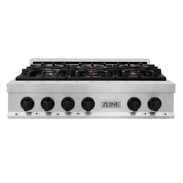 ZLINE Autograph Edition 36 in. Porcelain Rangetop with 6 Gas Burners in Stainless Steel with Accents (RTZ-36)