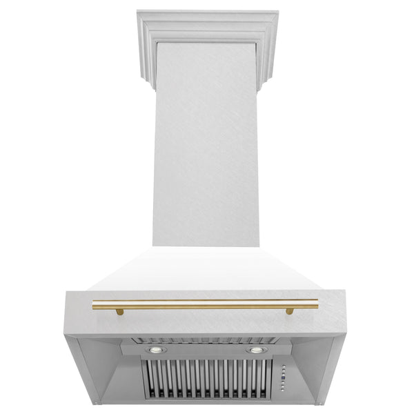 30 in. ZLINE Autograph Edition DuraSnow Stainless Steel Range Hood with White Matte Shell and Accented Handle (8654SNZ-WM30)