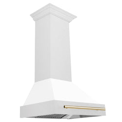30 in. ZLINE Autograph Edition DuraSnow Stainless Steel Range Hood with White Matte Shell and Accented Handle (8654SNZ-WM30)