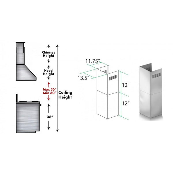 ZLINE 2-12" Short Chimney Pieces for 7 ft. to 8 ft. Ceilings (SK-9667/9697) - Rustic Kitchen & Bath - Range Hood Accessories - ZLINE Kitchen and Bath