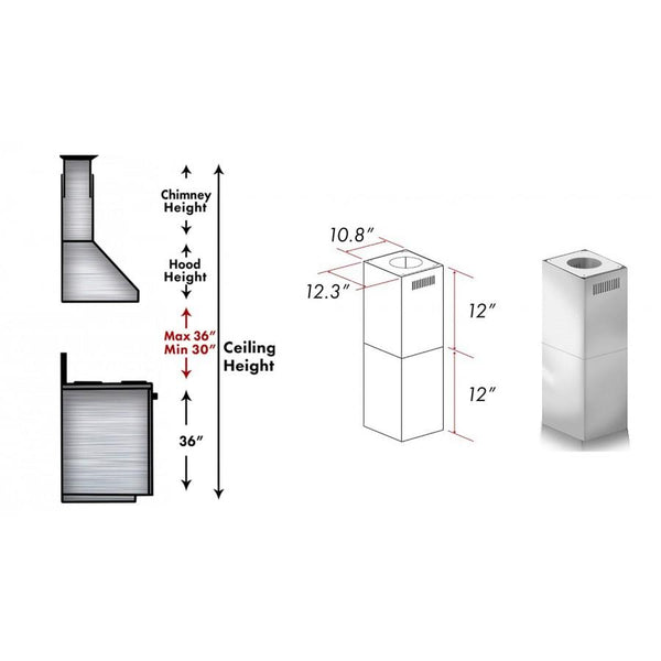 ZLINE 2-12" Short Chimney Pieces for 7 ft. to 8 ft. Ceilings (SK-GL14i) - Rustic Kitchen & Bath - Range Hood Accessories - ZLINE Kitchen and Bath