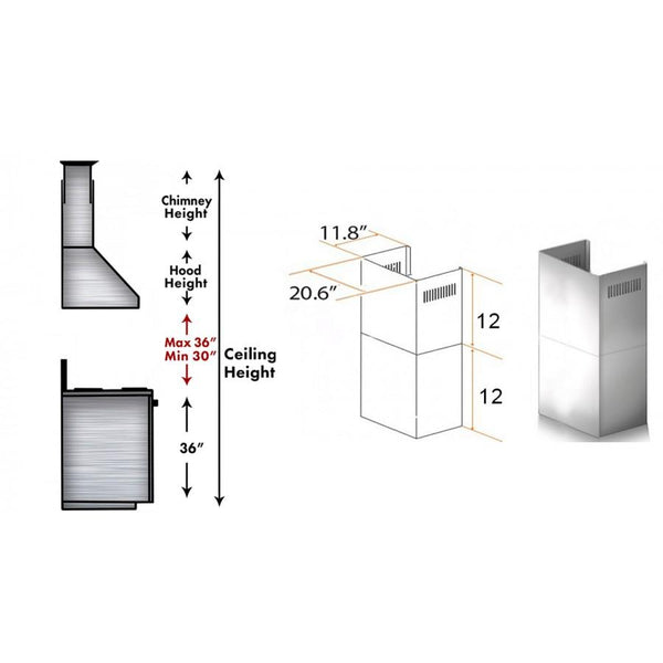 ZLINE 2-12" Short Chimney Pieces for 7 ft. to 8 ft. Ceilings (SK-KECOM) - Rustic Kitchen & Bath - Range Hood Accessories - ZLINE Kitchen and Bath