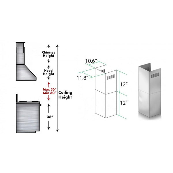 ZLINE 2-12" Short Chimney Pieces for 7 ft. to 8 ft. Ceilings (SK-KN4) - Rustic Kitchen & Bath - Range Hood Accessories - ZLINE Kitchen and Bath