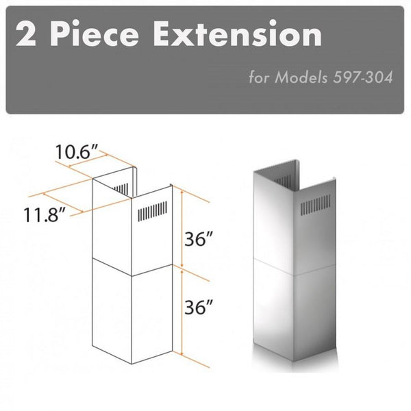 ZLINE 2-36" Chimney Extensions for 10 ft. to 12 ft. Ceilings (2PCEXT-597-304) - Rustic Kitchen & Bath - Range Hood Accessories - ZLINE Kitchen and Bath