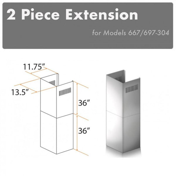 ZLINE 2-36" Chimney Extensions for 10 ft. to 12 ft. Ceilings (2PCEXT-667/697-304) - Rustic Kitchen & Bath - Range Hood Accessories - ZLINE Kitchen and Bath