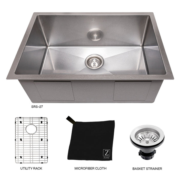 ZLINE 27" Meribel Undermount Single Bowl Kitchen Sink with Bottom Grid (SRS) - Rustic Kitchen & Bath - Sinks - ZLINE Kitchen and Bath