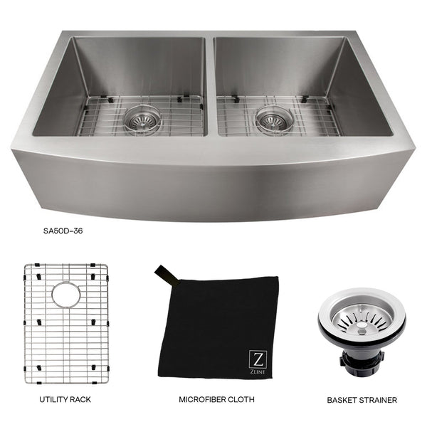 ZLINE 36" Niseko Farmhouse Apron Mount Double Bowl Kitchen Sink with Bottom Grid (SA50D) - Rustic Kitchen & Bath - Sinks - ZLINE Kitchen and Bath