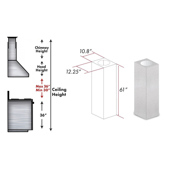 ZLINE 61" DuraSnow® Stainless Steel Chimney Extension for Ceilings up to 12.5 ft. (8GL14iS-E) - Rustic Kitchen & Bath - Range Hood Accessories - ZLINE Kitchen and Bath