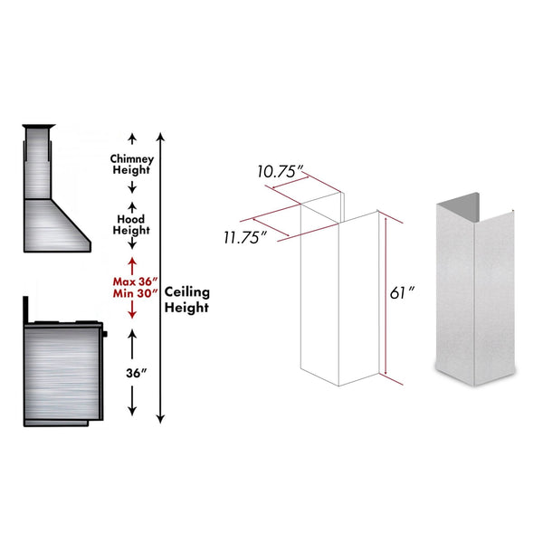 ZLINE 61" DuraSnow Stainless Steel Chimney Extension for Ceilings up to 12.5 ft. (8KES-E) - Rustic Kitchen & Bath - Range Hood Accessories - ZLINE Kitchen and Bath