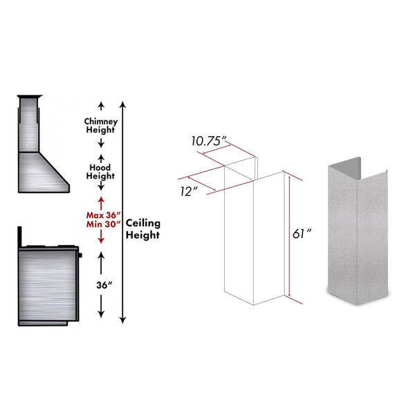 ZLINE 61" DuraSnow® Stainless Steel Chimney Extension for Ceilings up to 12.5 ft. (8KL3iS-E) - Rustic Kitchen & Bath - Range Hood Accessories - ZLINE Kitchen and Bath