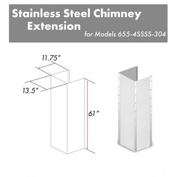 ZLINE Kitchen and Bath, ZLINE 61" DuraSnow Stainless Steel Extended Chimney and Crown (655-4SSSS-36-304-E), 655-4SSSS-36-304-E,