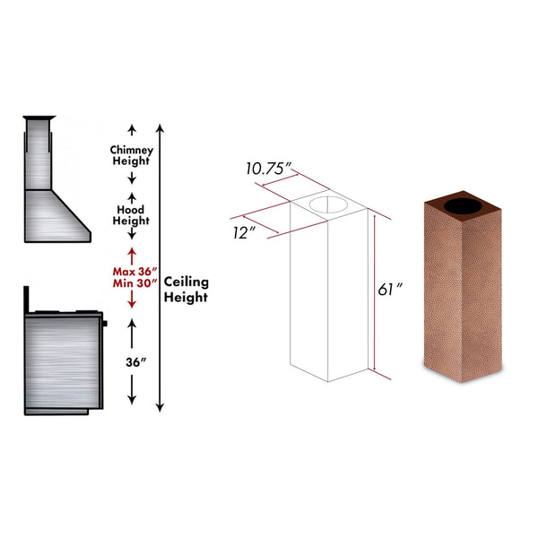 ZLINE 61" Hand Hammered Copper Finished Chimney Extension for Ceilings up to 12.5 ft. (8GL2iH-E) - Rustic Kitchen & Bath - Extension Kit - ZLINE Kitchen and Bath