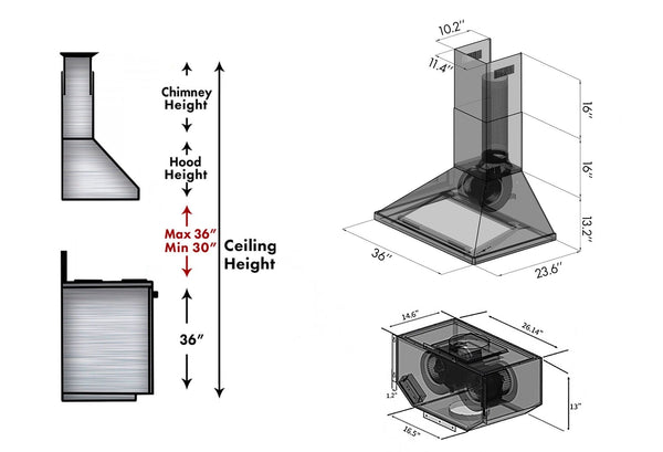 ZLINE Kitchen and Bath, ZLINE 696 Wall Mount Range Hood - Remote Blower, 696-RD-36,