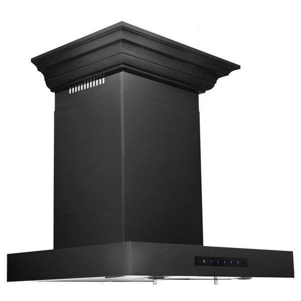 Rustic Kitchen & Bath, ZLINE Wall Mount Range Hood in Black Stainless Steel with Crown Molding (BSKENCRN), BSKENCRN-24,