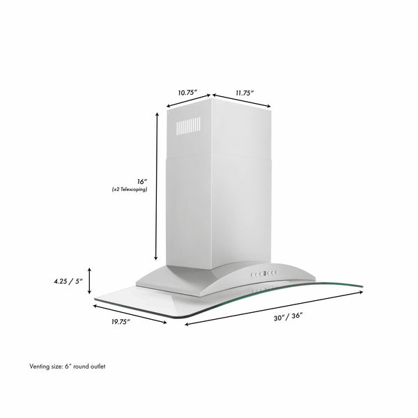 ZLINE Kitchen and Bath, ZLINE Wall Mount Range Hood In Stainless Steel & Glass (KN), KN-30,