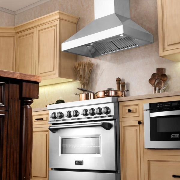 ZLINE Kitchen and Bath, ZLINE Wall Mount Range Hood in Stainless Steel - Includes Dual Remote Blower (597), 597-RD-30,