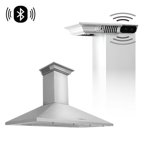 ZLINE Wall Mount Range Hood In Stainless Steel With Built-In CrownSound Bluetooth Speakers (KL2CRN-BT) - Rustic Kitchen & Bath - ZLINE Kitchen and Bath