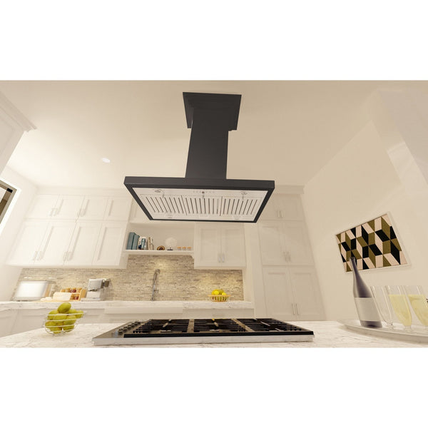 ZLINE Kitchen and Bath, ZLINE Wooden Island Mount Range Hood in Black (KBiCC), KBiCC-30,