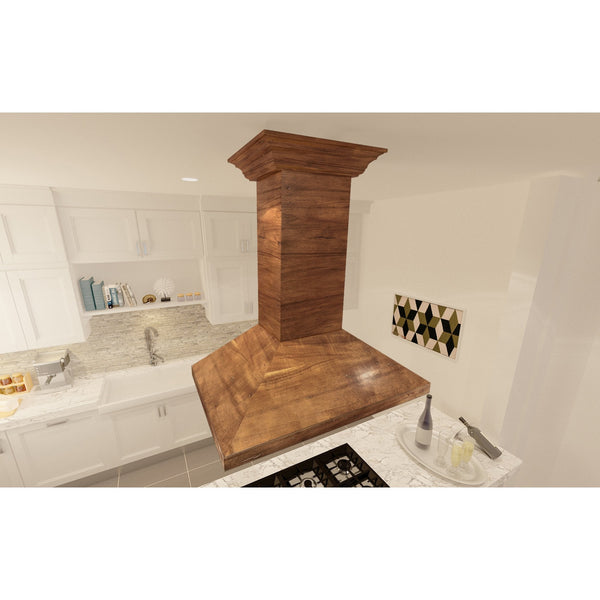ZLINE Kitchen and Bath, ZLINE Wooden Island Mount Range Hood in Walnut - Includes Remote Motor (KBiRR-RS-400), KBiRR-RS-30-400,