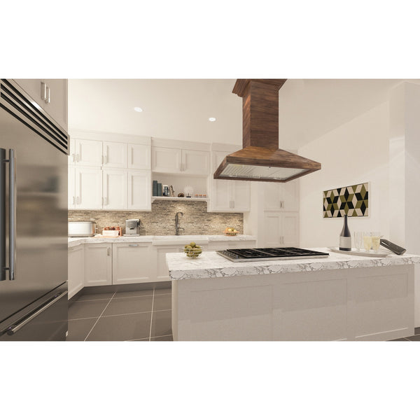 ZLINE Kitchen and Bath, ZLINE Wooden Island Mount Range Hood in Walnut - Includes Remote Motor (KBiRR-RS-400), KBiRR-RS-30-400,