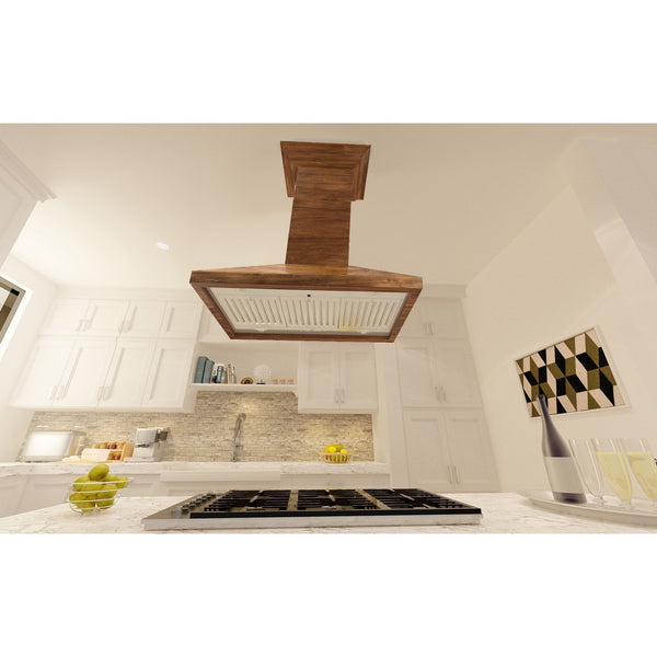 ZLINE Kitchen and Bath, ZLINE Wooden Island Mount Range Hood in Walnut - Includes Remote Motor (KBiRR-RS-400), KBiRR-RS-30-400,